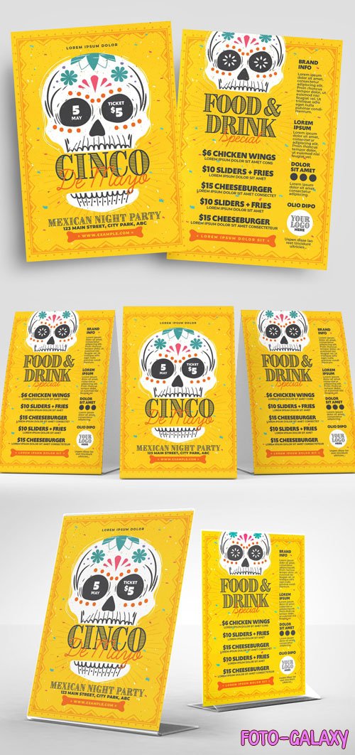Cinco De Mayo Flyer Layout with Calacas Skull Illustrations 326496692