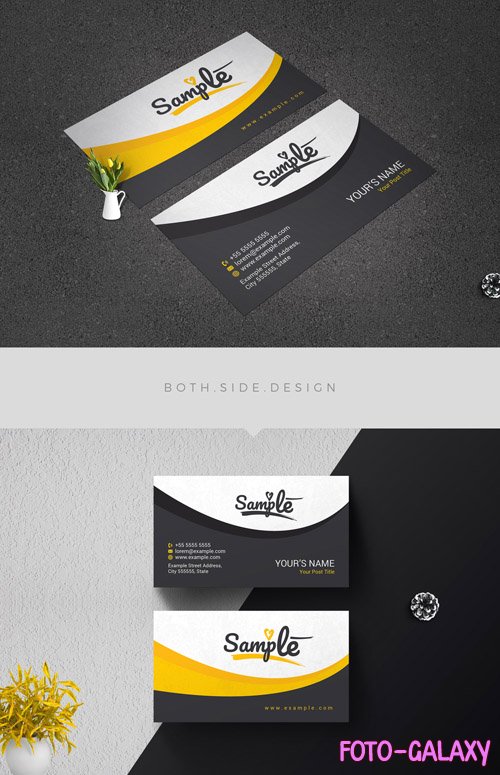 Business Card Layout with Yellow Accents 210910133