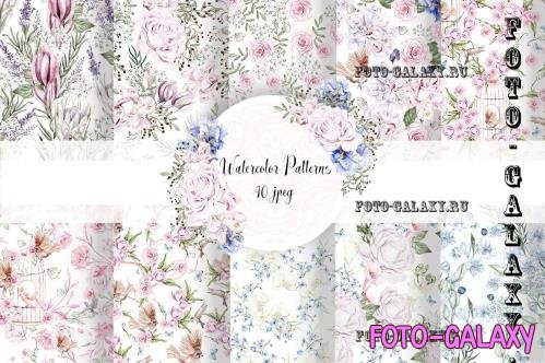 10 Hand Drawn Watercolor patterns - 6566733