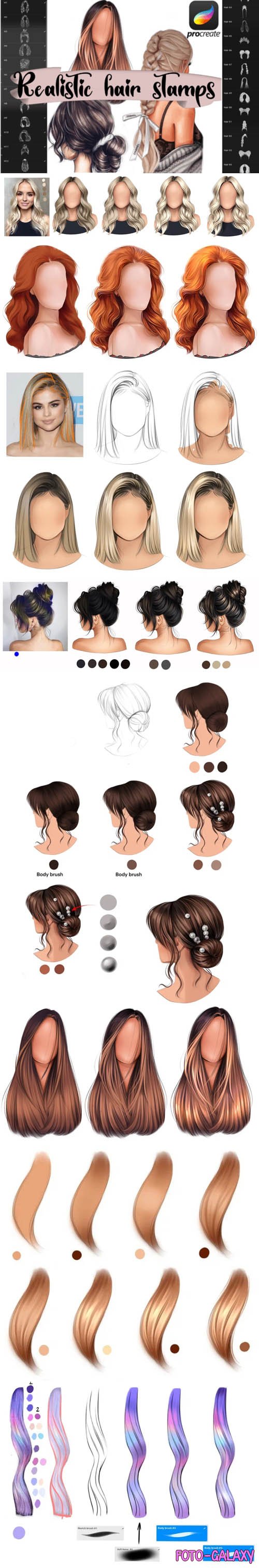 Realistic Hair Stamps Brushes for Procreate