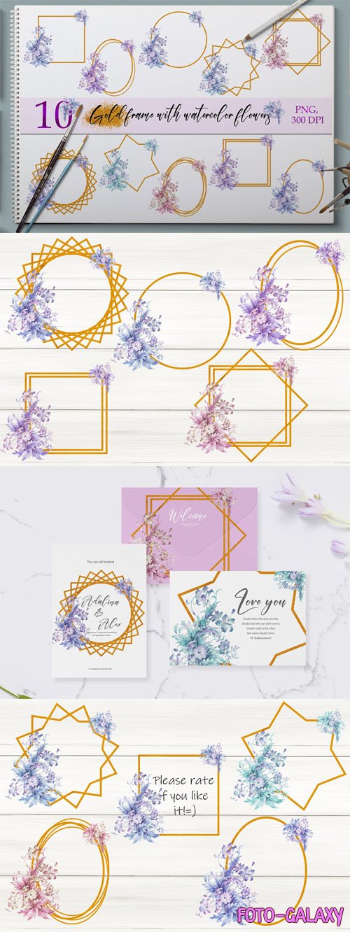10 Amazing Gold Frames with Watercolor Flowers