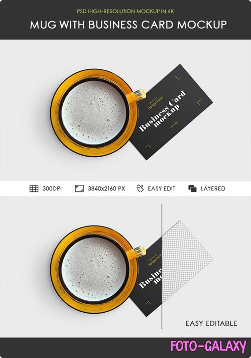 Mug with Business Card PSD Mockup Template