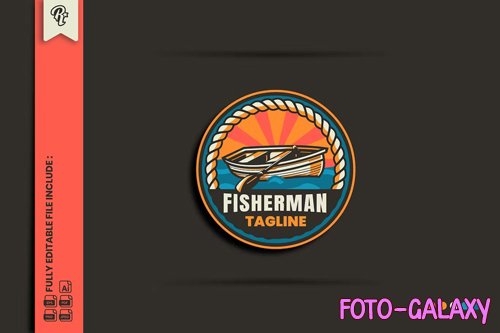 Retro Fisherman Badge Logo PNG