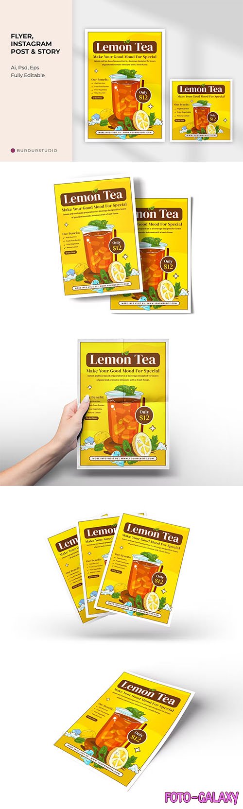 Fresh Lemon Tea Flyer & Instagram Post PSD