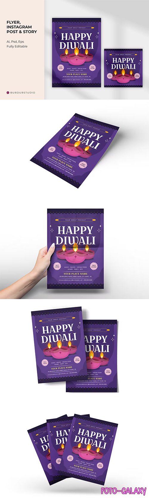 Happy Diwali Flyer and Instagram Post PSD