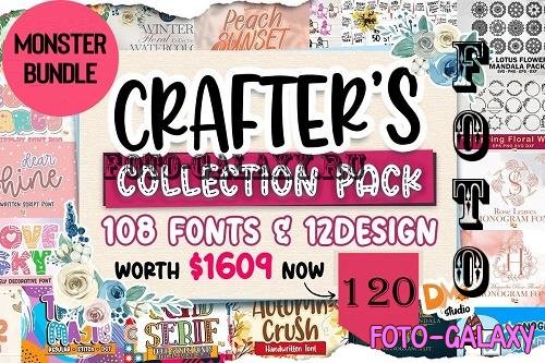 Crafter's Collection Pack Bundle - 108 Premium Fonts, 12 Premium Graphics