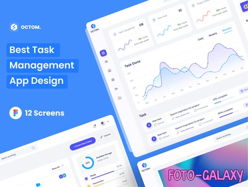 Task Management App UI Kit Template for Figma - 12 Screens