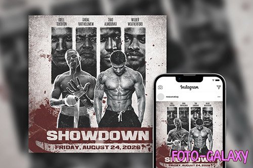 Rustic Bloody Grid Fight Night Instagram Post Template PSD