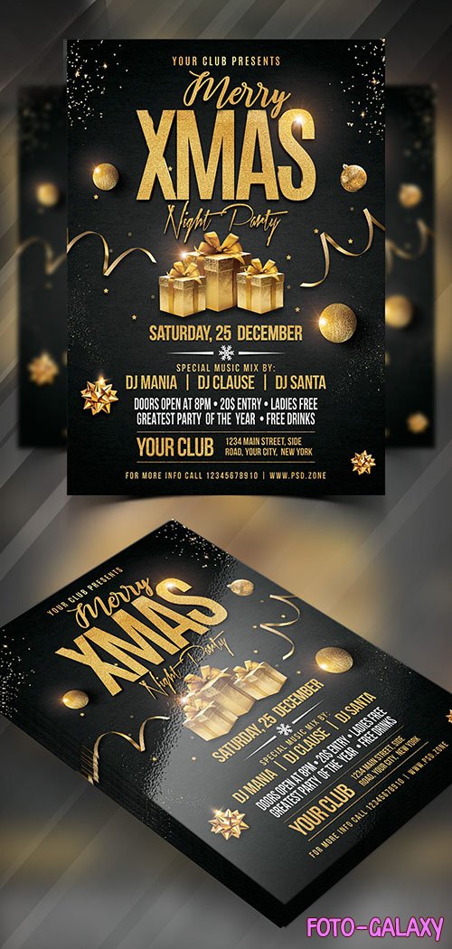 Luxurious Black and Gold Christmas Night Party Flyer Template