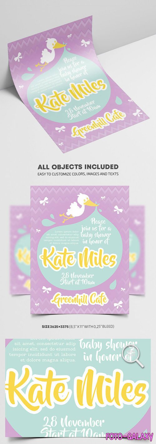 Illustrated Modern Baby Shower Flyer Template