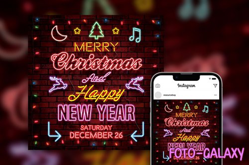Neon Merry Christmas Party Instagram Post Template