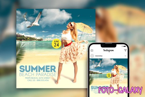 Cool Neat Tropical Summer Beach Party Instagram Post Template