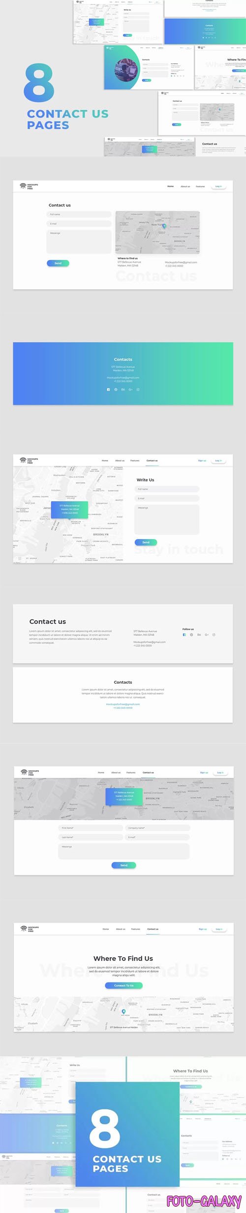 8 "Contact Us" Pages UI Kit PSD Templates