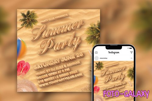 Tropical Summer Beach Party Instagram Post Template PSD
