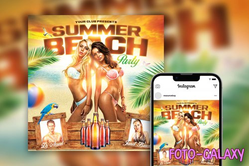 Dazzling Tropical Summer Beach Party Instagram Post Template PSD