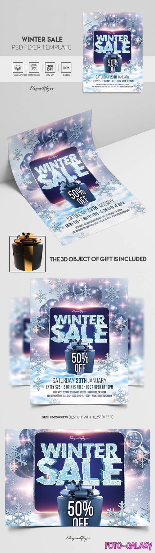 White Starry Winter Sale Flyer Template