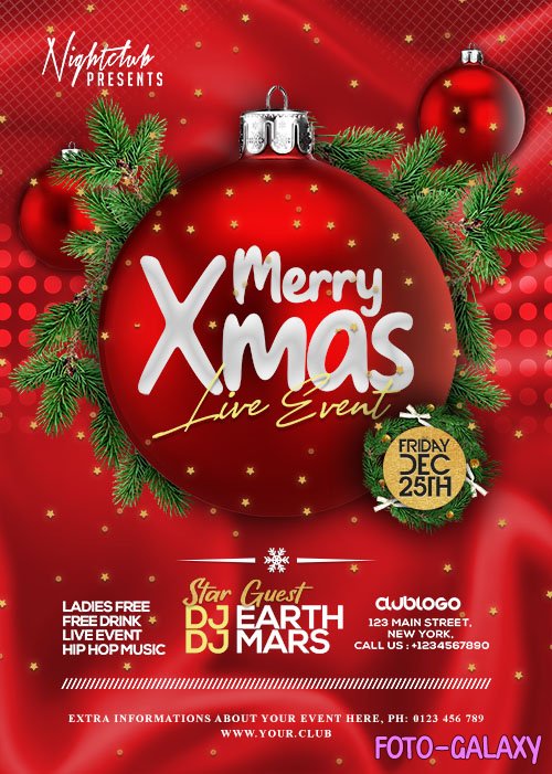 Merry Christmas Live Event Party Flyer PSD