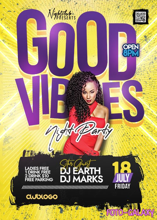 Good Vibes Night Party Flyer PSD