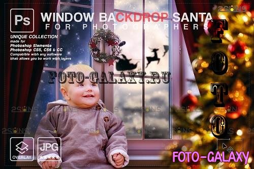 Christmas Window Backdrop Santa Sleigh V02 - 2285447