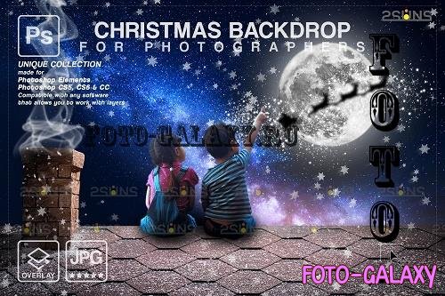 Christmas Rooftop Santa in Moon Digital Backdrop V02- 2285495