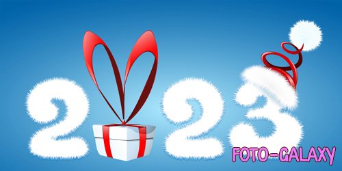 2023 new year number with gift box and santa hat, christmas, new year concept