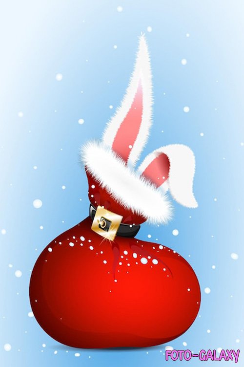 Santa's bag with sticking out rabbit ears, concept of christmas and chinese new year
