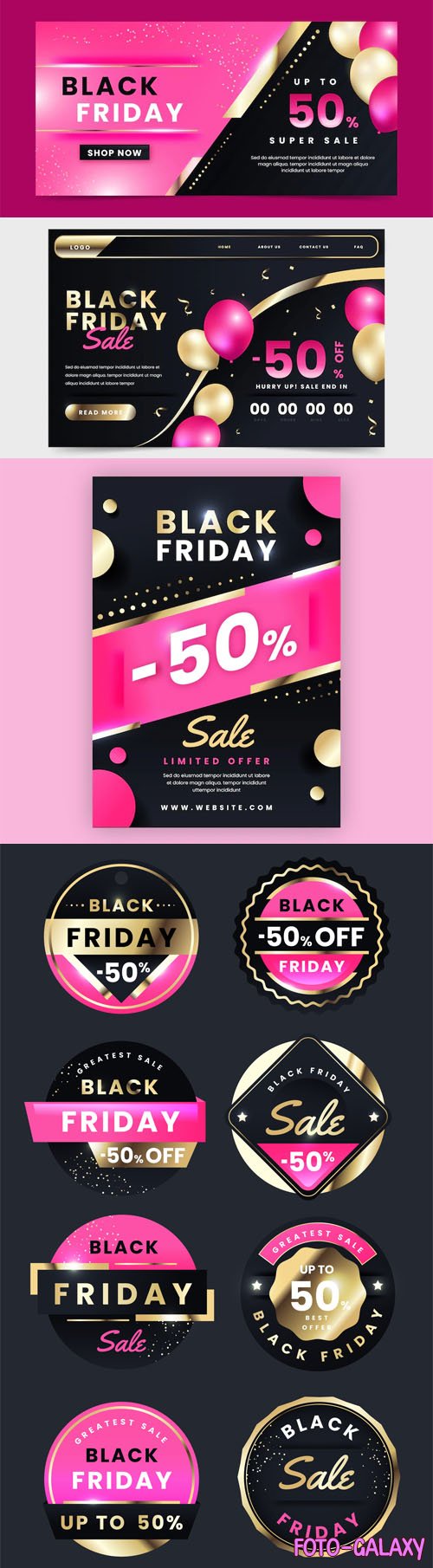 Black Friday - 10 Gradient Pink & Black Vector Templates Pack