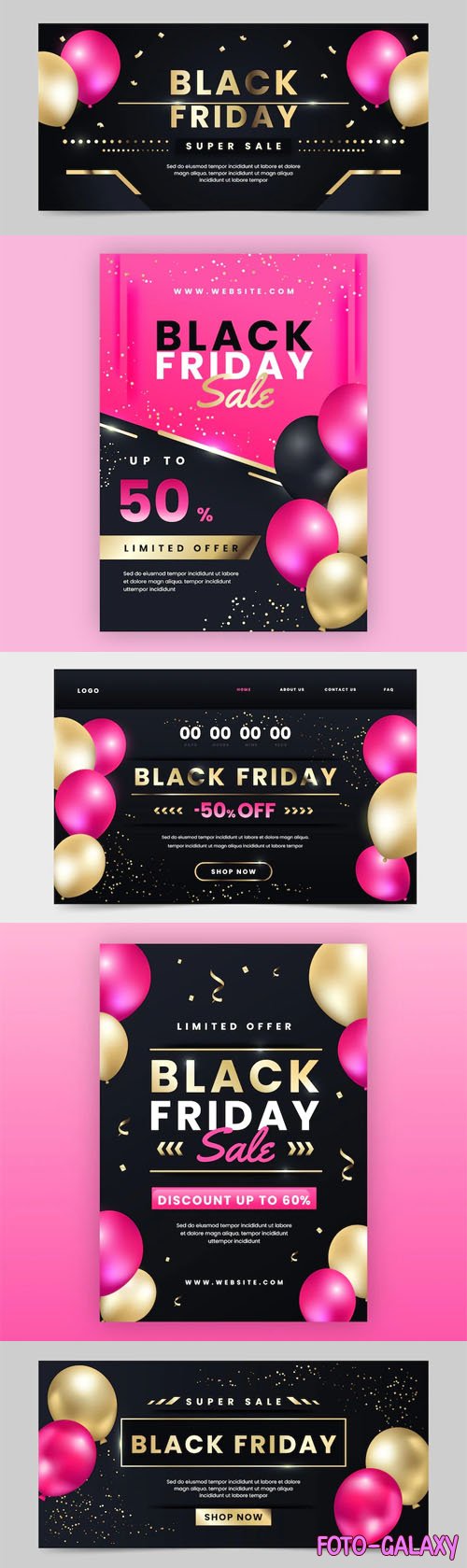 Black Friday - 10 Gradient Pink & Black Vector Templates Pack