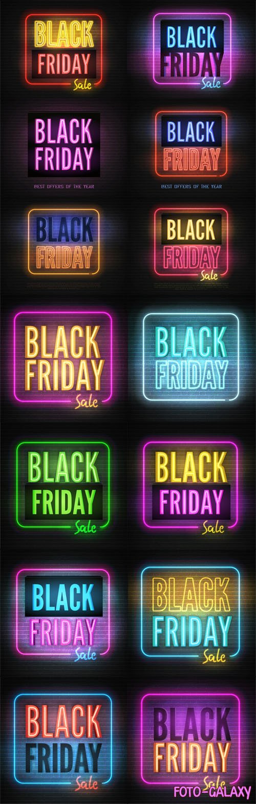 Black Friday - 20 Neon Light Box Vector Templates Collection