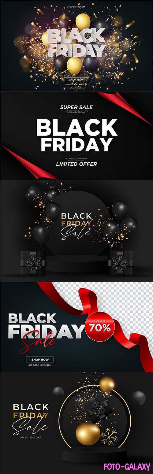 Black friday sale with realistic 3d balloons and bokeh explosion vector background