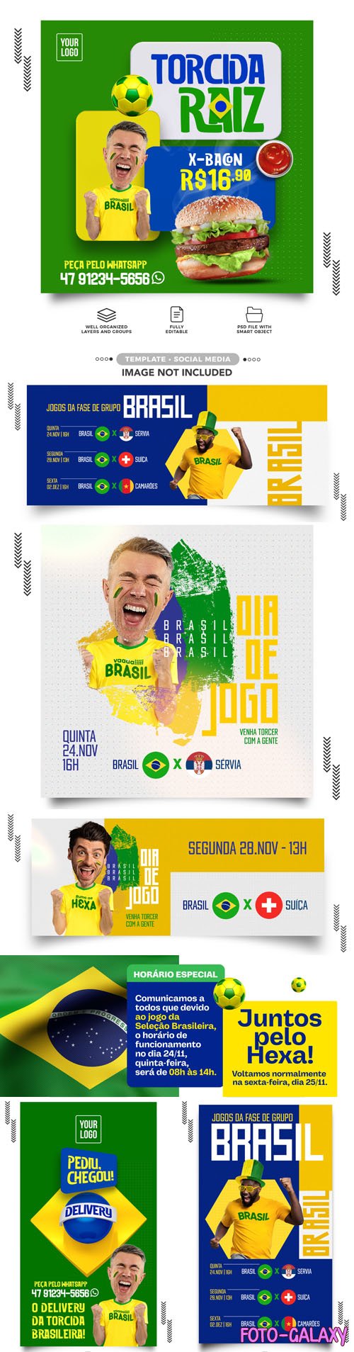 World Cup - Qatar 2022 - The Brazil Team - 20+ Social Media PSD Templates