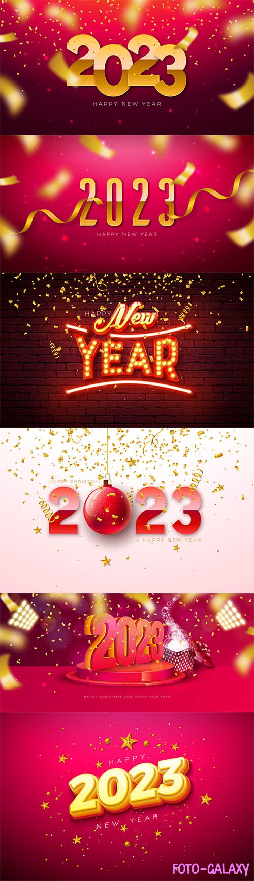 Happy new year 2023 illustration with glowing light bulb number and gold star