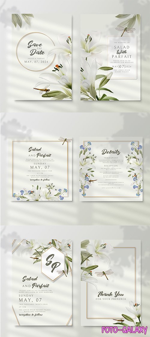 Wedding invitation card with greenery floral psd