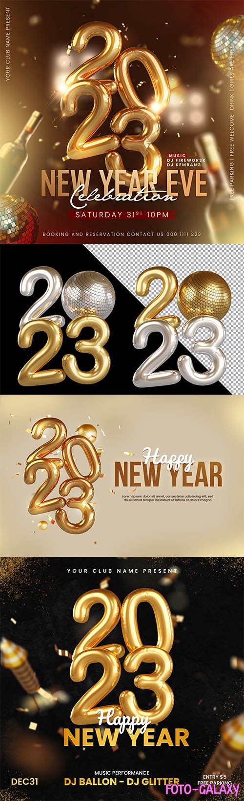 New year invitation premium psd template, 2023 isolated 3d render for design element