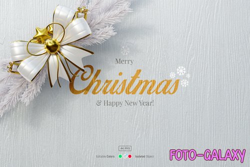 Christmas wooden background mockup with pine leaves and bow knot