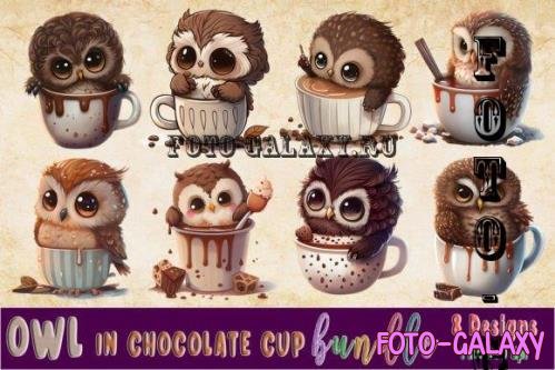 Owl in Hot Chocolate Cup Clipart Bundle