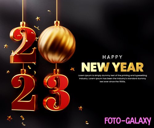 PSD realistic happy new year 2023 celebration with christmas ball
