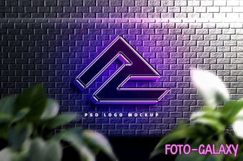 PSD 3d neon logo mockup or 3d realistic neon logo mockup on wall background