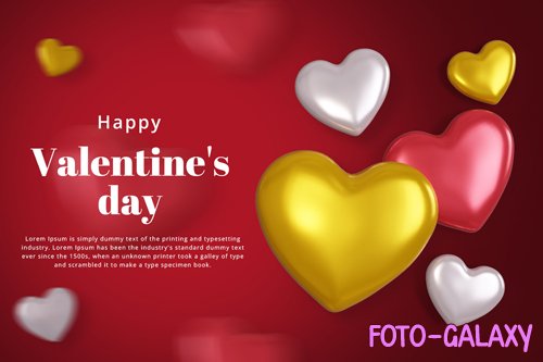 PSD happy valentines day background with 3d hearts