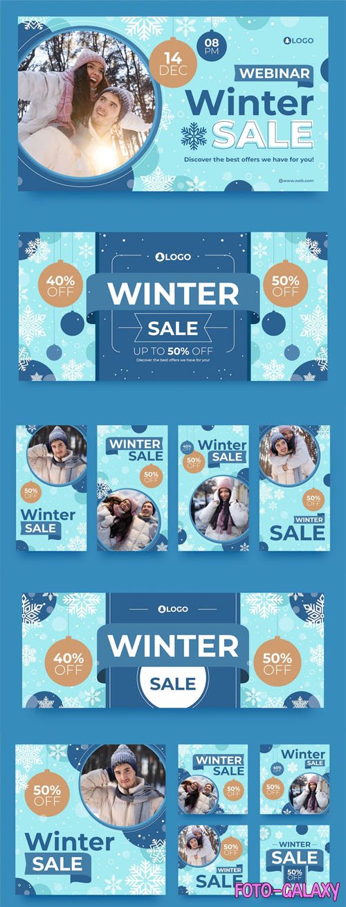 Winter Sale Flat Marketing Vector Templates Pack