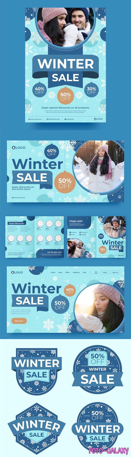 Winter Sale Flat Marketing Vector Templates Pack