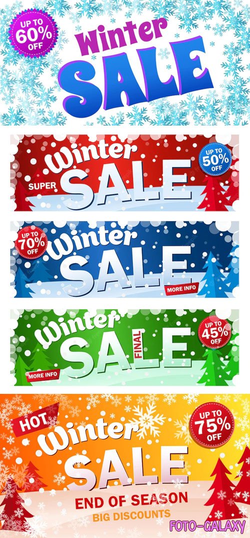 Bright Horizontal Winter Sale Banners Vector Templates