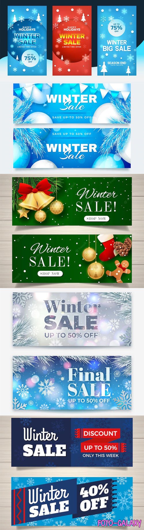 Realistic Winter Sales Web Banners - Vector Templates