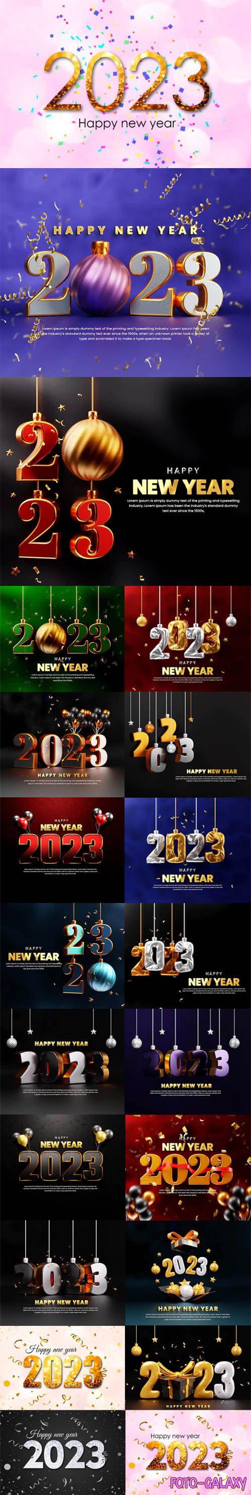 Happy New Year 2023 - Realistic Creative 3D Backgrounds PSD Templates