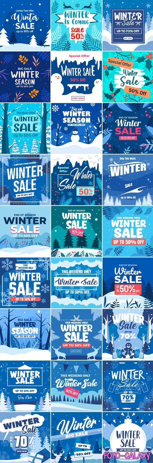 Big Winter Sale Pack - 50 Flat Social Media Banners - Premium Vector Templates