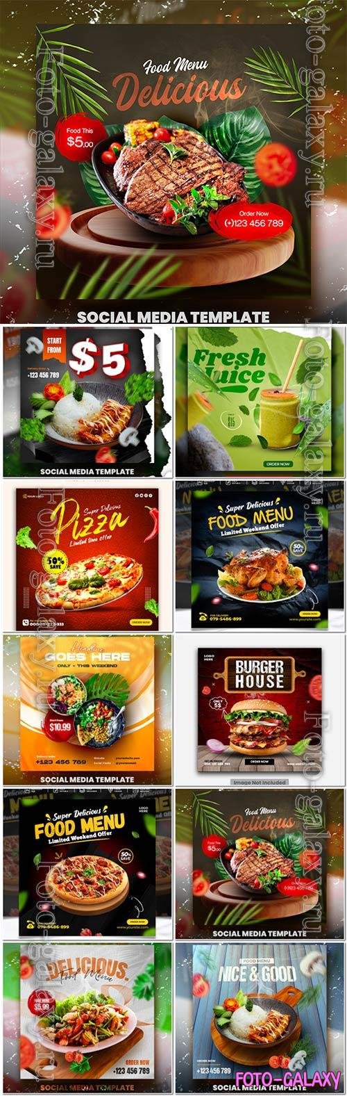 Food social media promotion psd flyer template vol 18