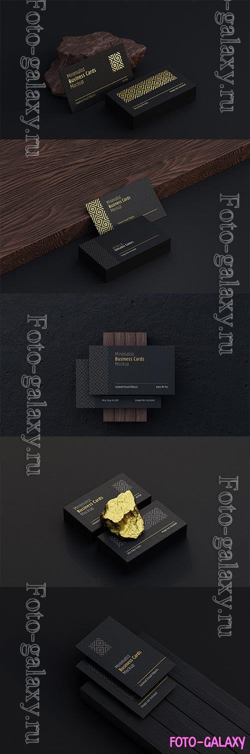 PSD stacked black business card mockup with golden foil print effect