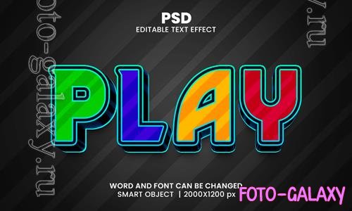 PSD play colorful 3d editable photoshop text effect style with background