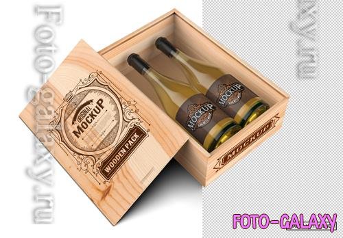 PSD wooden box with white wine bottles