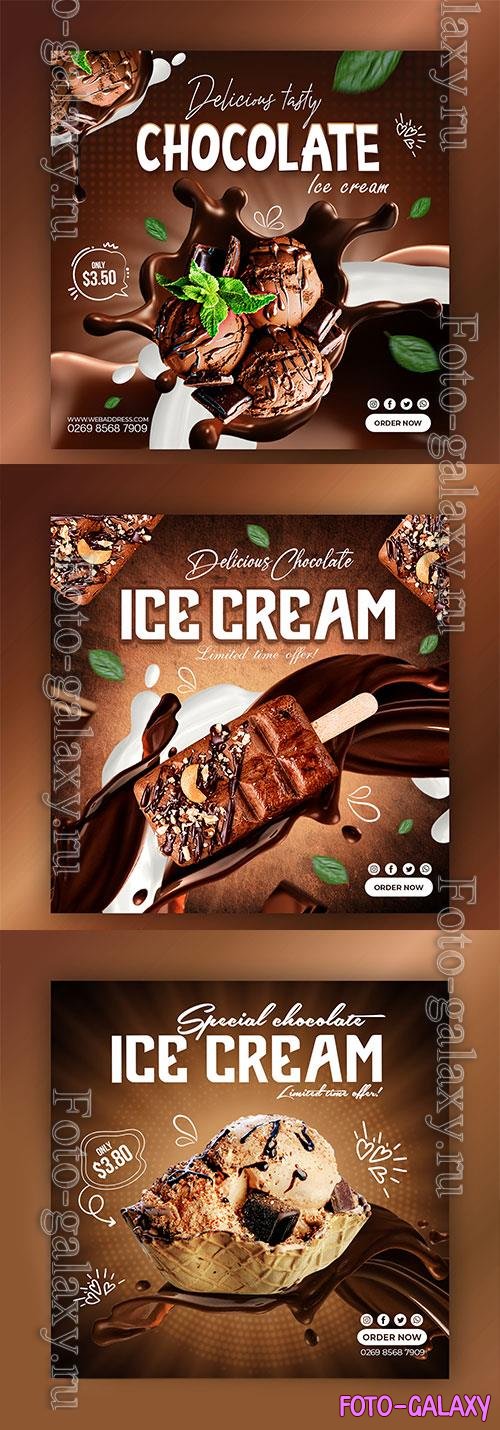 PSD chocolate, fruit and berry ice cream social media banner design template vol 3